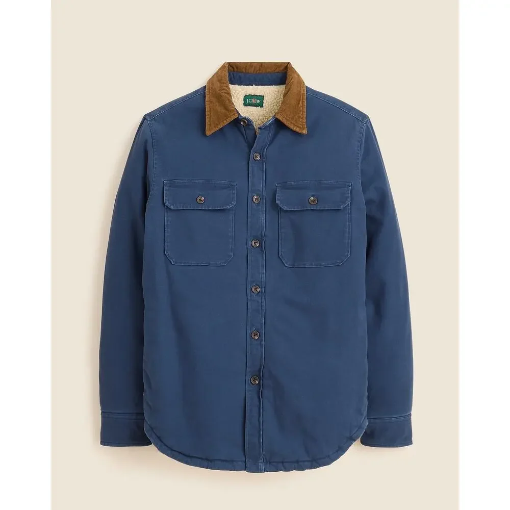 J. Crew Men's Sherpa-Lined Duck Canvas Shirt-Jacket Twilight Blue Size L NWT